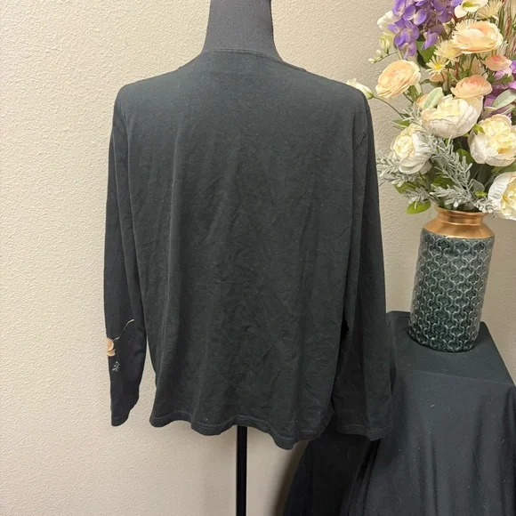 Lemon Grass Black Reindeer Embroidered Christmas Top Women’s Large Cotton - Picture 5 of 9